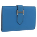 HERMES Bean Card Case Leather Blue Silver Auth 191663M-1
