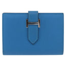 HERMES Bean Card Case Leather Blue Silver Auth 191663M-13