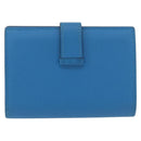 HERMES Bean Card Case Leather Blue Silver Auth 191663M-2