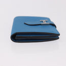 HERMES Bean Card Case Leather Blue Silver Auth 191663M-3