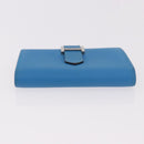 HERMES Bean Card Case Leather Blue Silver Auth 191663M-6