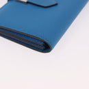 HERMES Bean Card Case Leather Blue Silver Auth 191663M-7