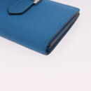 HERMES Bean Card Case Leather Blue Silver Auth 191663M-14