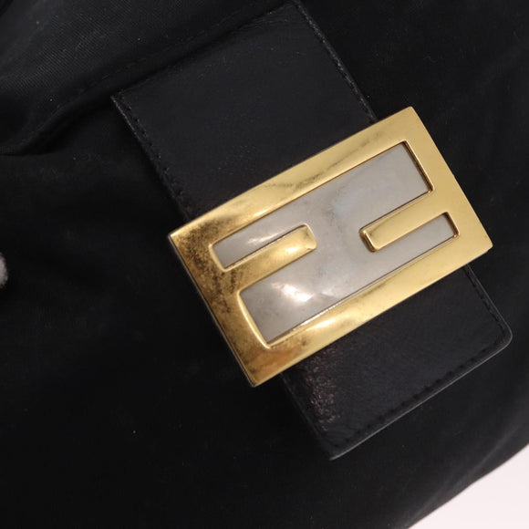 FENDI Mamma Baguette Shoulder Bag Cotton Black Gold Auth 191671