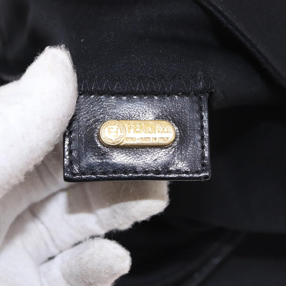 FENDI Mamma Baguette Shoulder Bag Cotton Black Gold Auth 191671