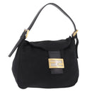 FENDI Mamma Baguette Shoulder Bag Cotton Black Gold Auth 191671-1