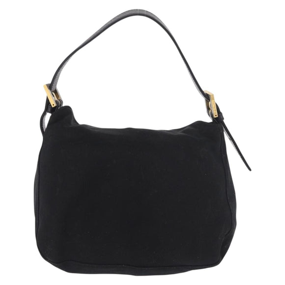 FENDI Mamma Baguette Shoulder Bag Cotton Black Gold Auth 191671