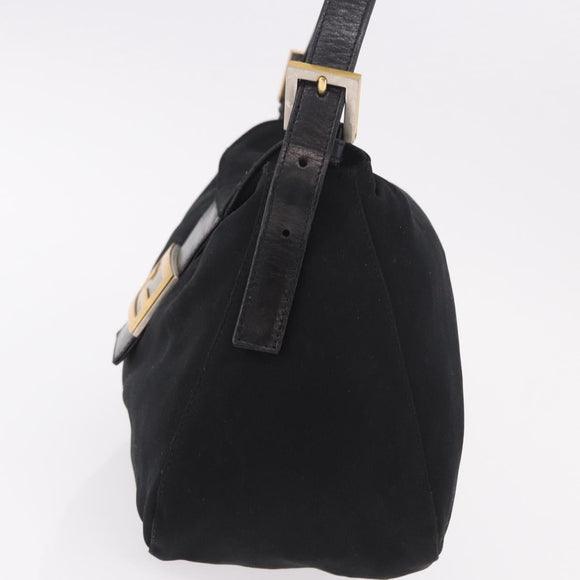 FENDI Mamma Baguette Shoulder Bag Cotton Black Gold Auth 191671
