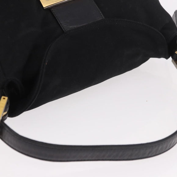FENDI Mamma Baguette Shoulder Bag Cotton Black Gold Auth 191671