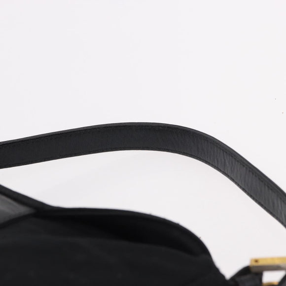 FENDI Mamma Baguette Shoulder Bag Cotton Black Gold Auth 191671