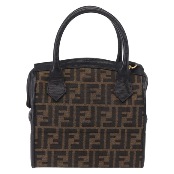 FENDI Zucca Canvas Vanity Hand Bag 2way Brown Gold Auth 191672