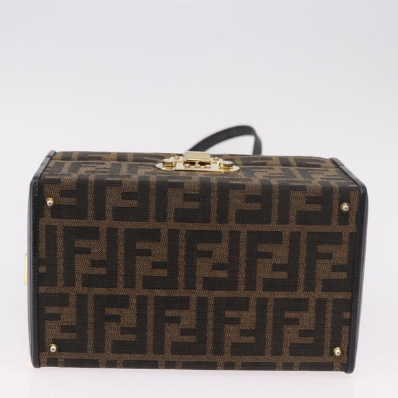 FENDI Zucca Canvas Vanity Hand Bag 2way Brown Gold Auth 191672
