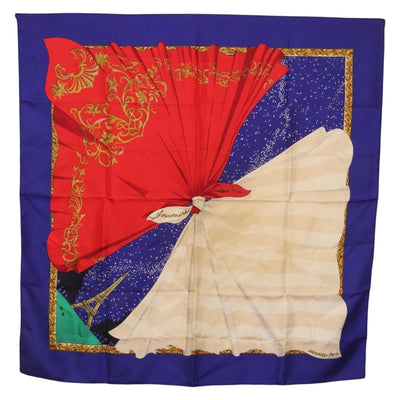 HERMES Carre 90 Scarf ""Souvenirs de Paris"" Silk Blue Beige Auth 191677
