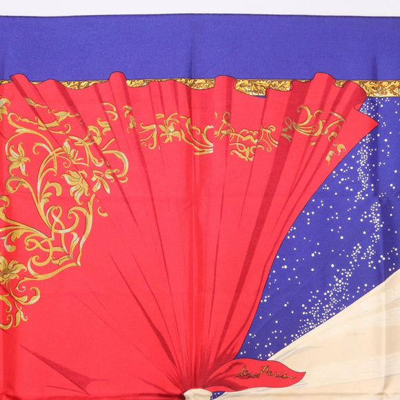 HERMES Carre 90 Scarf ""Souvenirs de Paris"" Silk Blue Beige Auth 191677