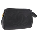 CHANEL COCO Mark Pouch Caviar Skin Black Gold CC Auth 191678-1