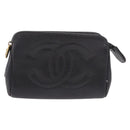 CHANEL COCO Mark Pouch Caviar Skin Black Gold CC Auth 191678-13