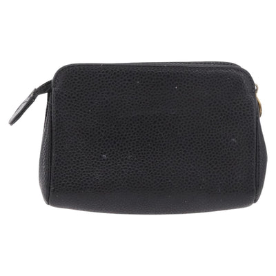 CHANEL COCO Mark Pouch Caviar Skin Black Gold CC Auth 191678 - 0