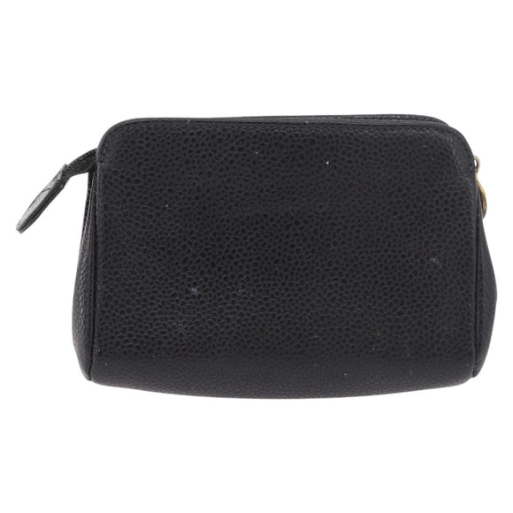 CHANEL COCO Mark Pouch Caviar Skin Black Gold CC Auth 191678