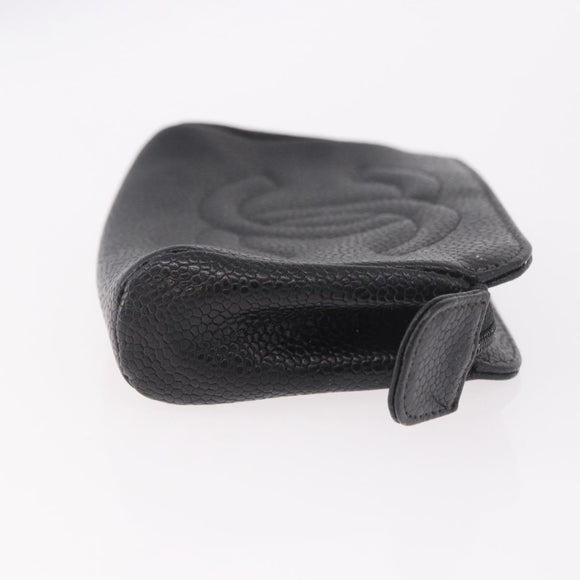CHANEL COCO Mark Pouch Caviar Skin Black Gold CC Auth 191678