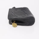CHANEL COCO Mark Pouch Caviar Skin Black Gold CC Auth 191678-4