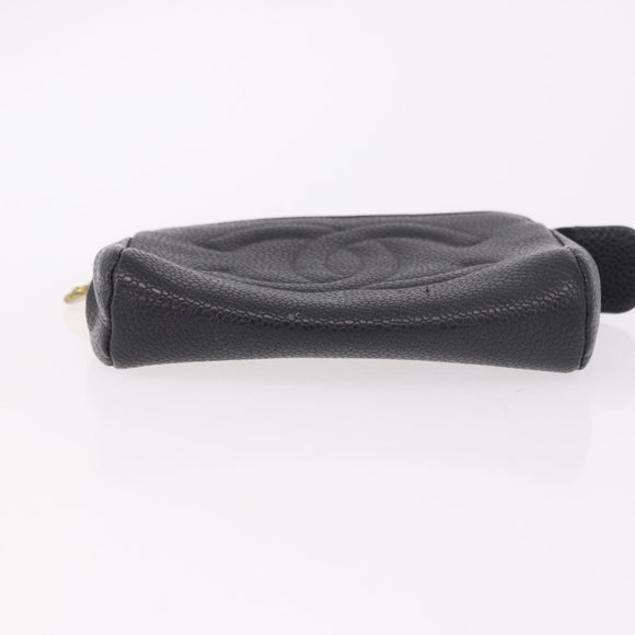 CHANEL COCO Mark Pouch Caviar Skin Black Gold CC Auth 191678