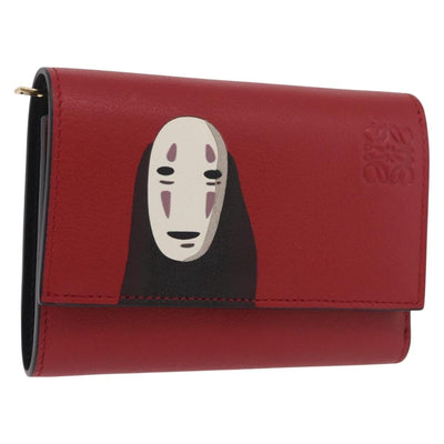 LOEWE Studio Ghibli No-Face Compact Wallet Leather Red Gold Auth 191680SM