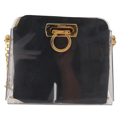 Salvatore Ferragamo Gancini Chain Shoulder Bag Plastic Clear Gold Auth 191682A - 0