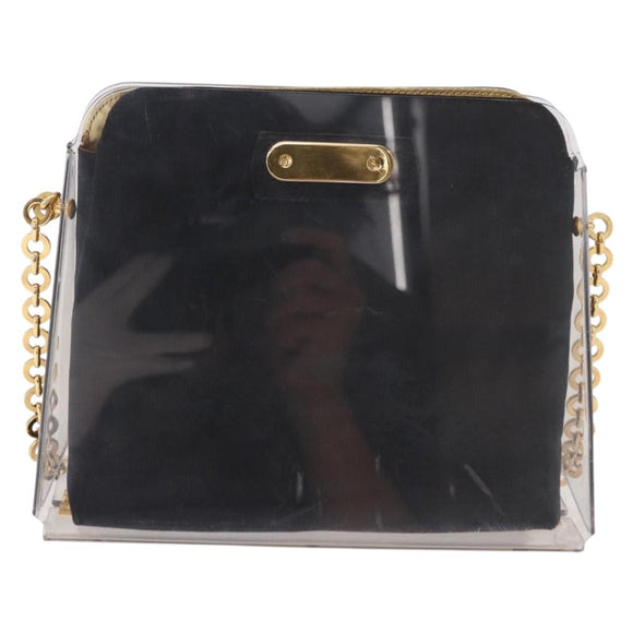Salvatore Ferragamo Gancini Chain Shoulder Bag Plastic Clear Gold Auth 191682A