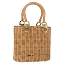 Salvatore Ferragamo Rattan Gancini Hand Bag Brown Gold Auth 191683V-1