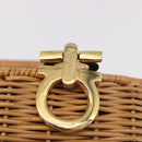Salvatore Ferragamo Rattan Gancini Hand Bag Brown Gold Auth 191683V-20