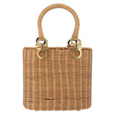 Salvatore Ferragamo Rattan Gancini Hand Bag Brown Gold Auth 191683V-13