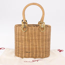 Salvatore Ferragamo Rattan Gancini Hand Bag Brown Gold Auth 191683V-12