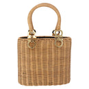 Salvatore Ferragamo Rattan Gancini Hand Bag Brown Gold Auth 191683V-3