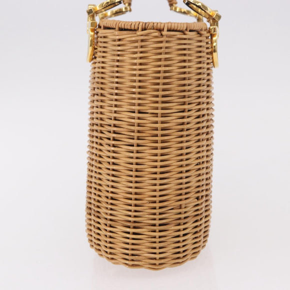 Salvatore Ferragamo Rattan Gancini Hand Bag Brown Gold Auth 191683V