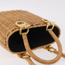 Salvatore Ferragamo Rattan Gancini Hand Bag Brown Gold Auth 191683V-14