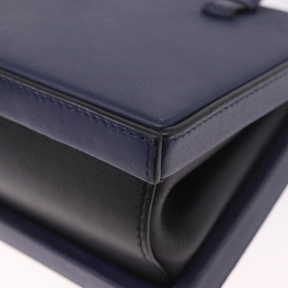 LOEWE Hand Bag Leather 2way Navy Silver Auth 191686M