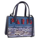 LOEWE Hand Bag Leather 2way Navy Silver Auth 191686M-1