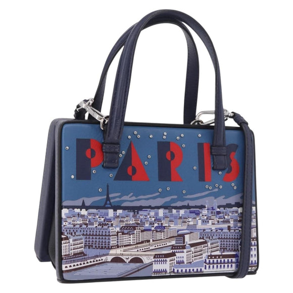 LOEWE Hand Bag Leather 2way Navy Silver Auth 191686M