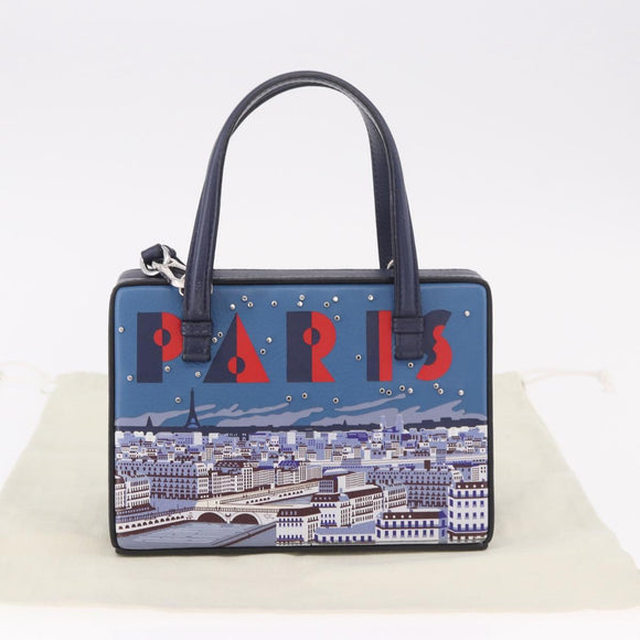 LOEWE Hand Bag Leather 2way Navy Silver Auth 191686M
