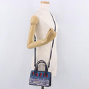LOEWE Hand Bag Leather 2way Navy Silver Auth 191686M-23