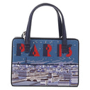 LOEWE Hand Bag Leather 2way Navy Silver Auth 191686M-13