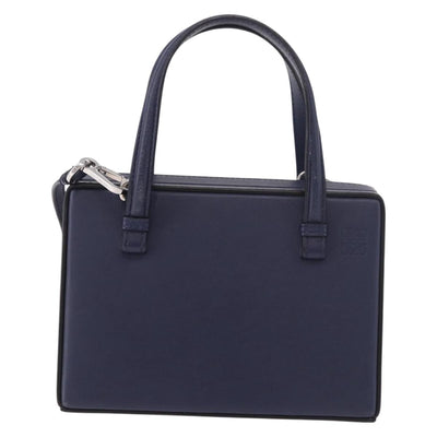 LOEWE Hand Bag Leather 2way Navy Silver Auth 191686M - 0