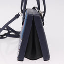 LOEWE Hand Bag Leather 2way Navy Silver Auth 191686M-3