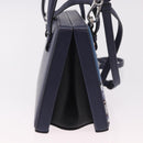 LOEWE Hand Bag Leather 2way Navy Silver Auth 191686M-4