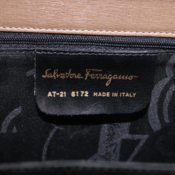 Salvatore Ferragamo Gancini Hand Bag Leather Beige Gold Auth 191690
