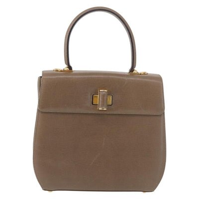 Salvatore Ferragamo Gancini Hand Bag Leather Beige Gold Auth 191690 - 0