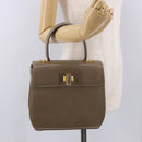 Salvatore Ferragamo Gancini Hand Bag Leather Beige Gold Auth 191690-26