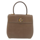 Salvatore Ferragamo Gancini Hand Bag Leather Beige Gold Auth 191690-13