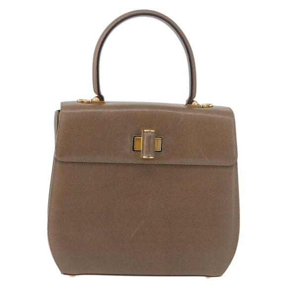 Salvatore Ferragamo Gancini Hand Bag Leather Beige Gold Auth 191690