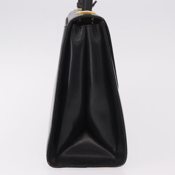 BALLY Hand Bag Leather Black Gold Auth 191691